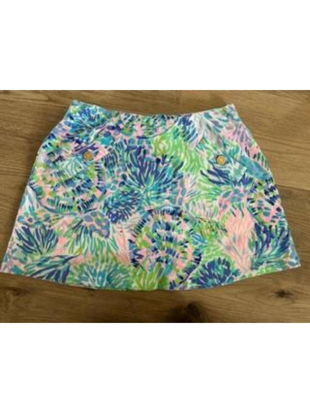 Lilly Pulitzer Lupe Skort Womens XS Blue Green Coral Floral Sea Life Cotton